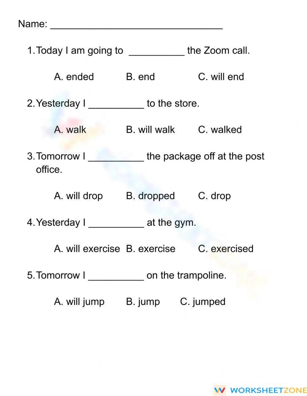 L.1.1.E Worksheet: Verb Tenses — Grade 1-2 Aligned - Page 1