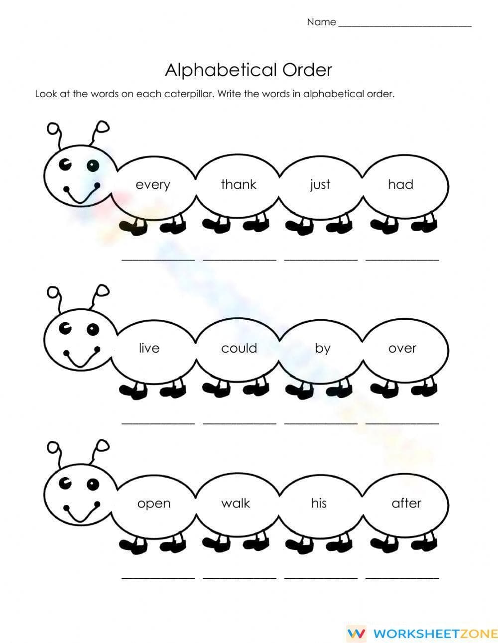 Caterpillar Alphabetical Order Sorting Activity - Page 1