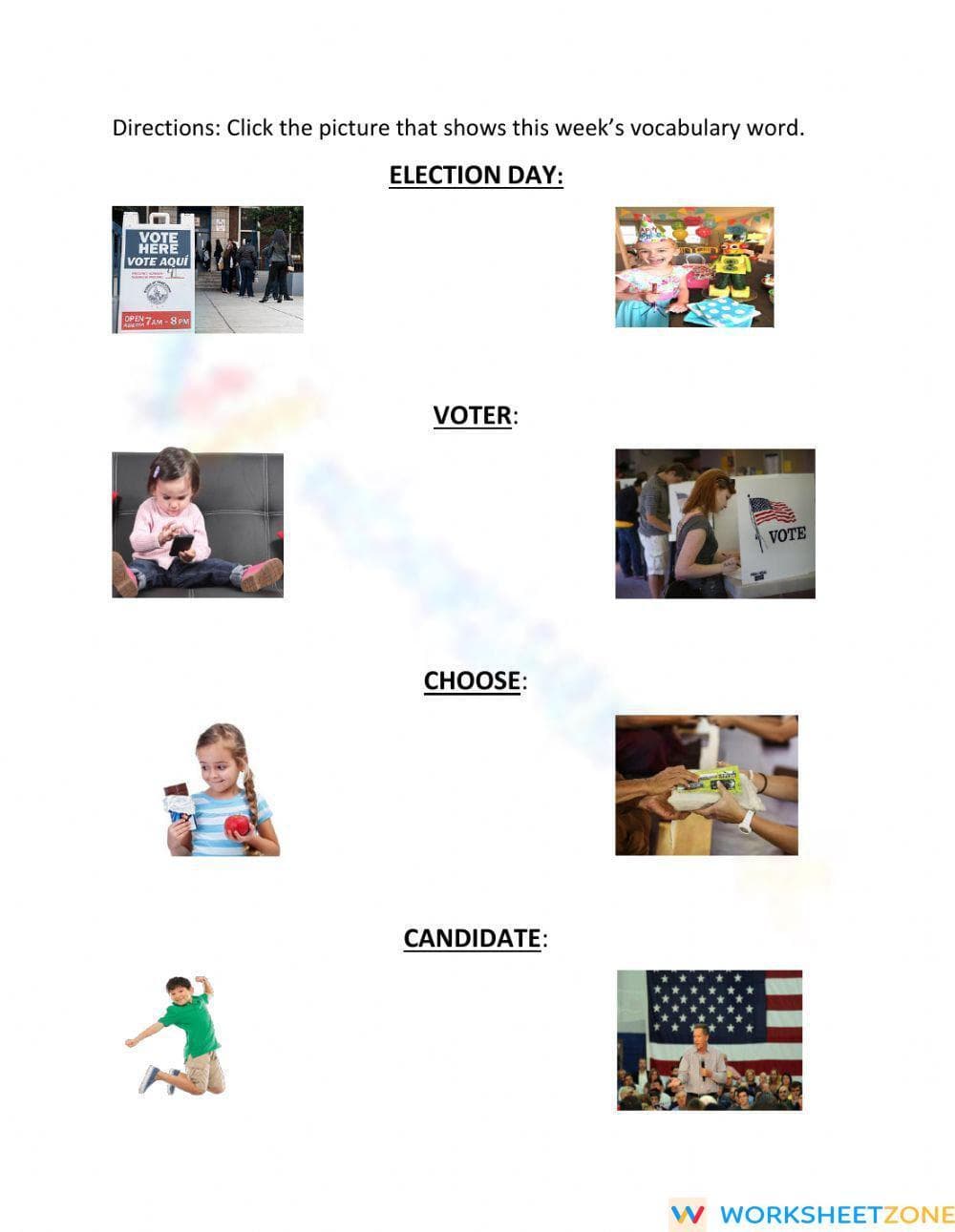 Grade 3 Election Day Vocabulary — Printable Worksheet - Page 1
