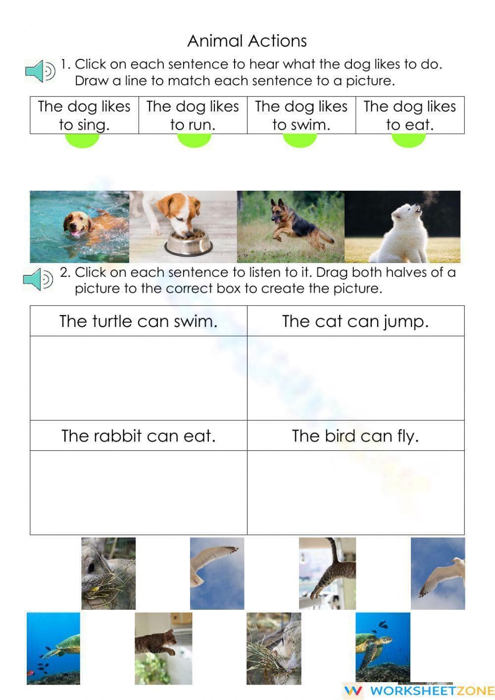 Essential Animal Actions Worksheet | Grade K ELA - Page 1