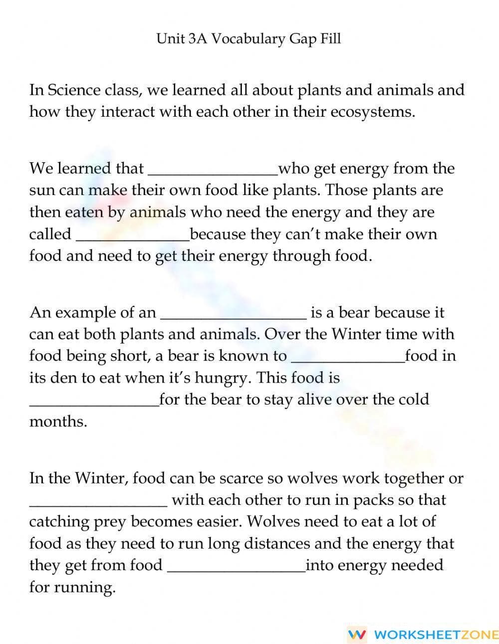 Essential Grade 5 Ecosystems Vocabulary Gap Fill Worksheet - Page 1