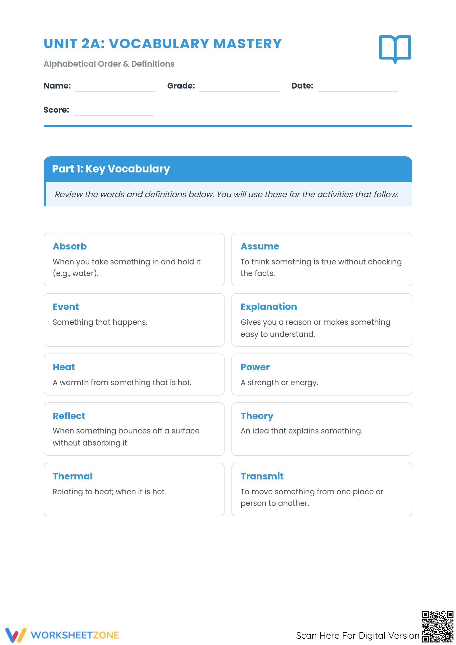 Essential Grade 5 Vocabulary Alphabetical Order Worksheet - Page 1