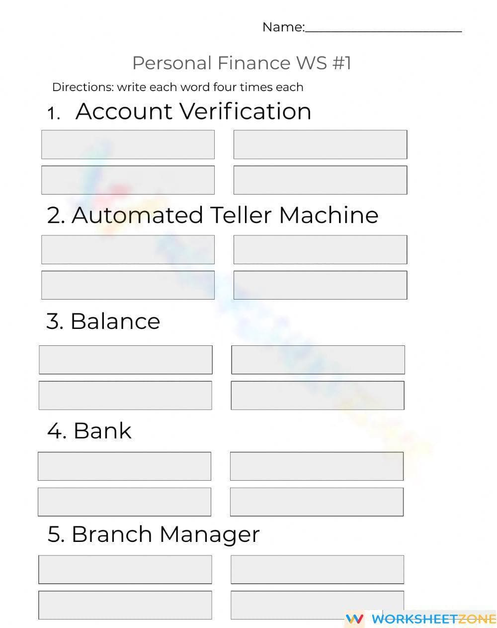Printable Personal Finance Vocabulary Worksheet | Grades 3-6 - Page 1