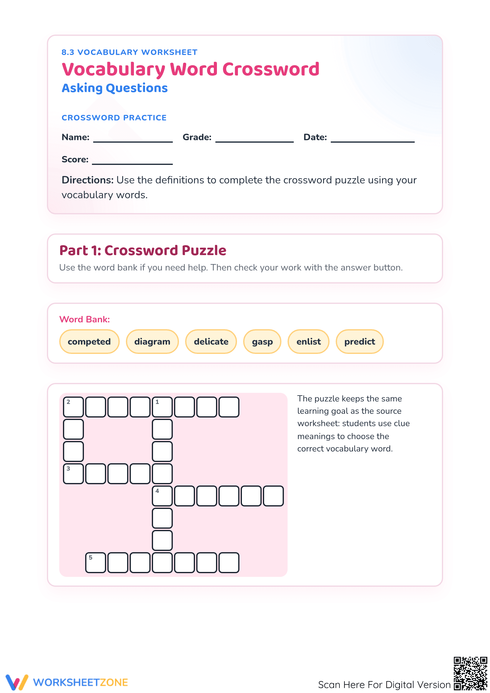 Printable Grade 3 ELA Vocabulary Worksheet: Essential Practice - Page 1