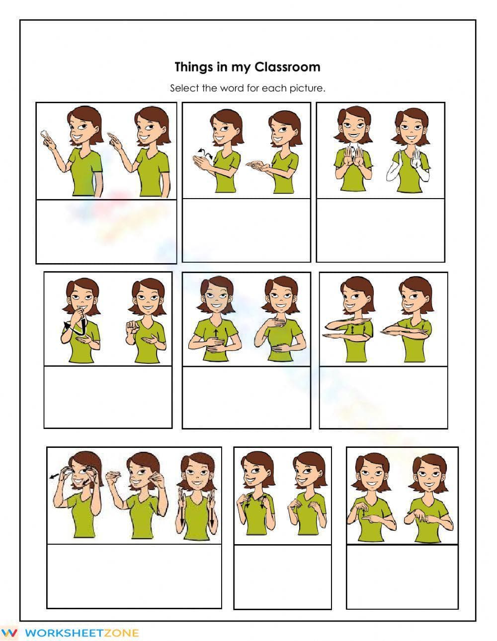 Printable Classroom Sign Language Worksheet | Grade K-2 - Page 1