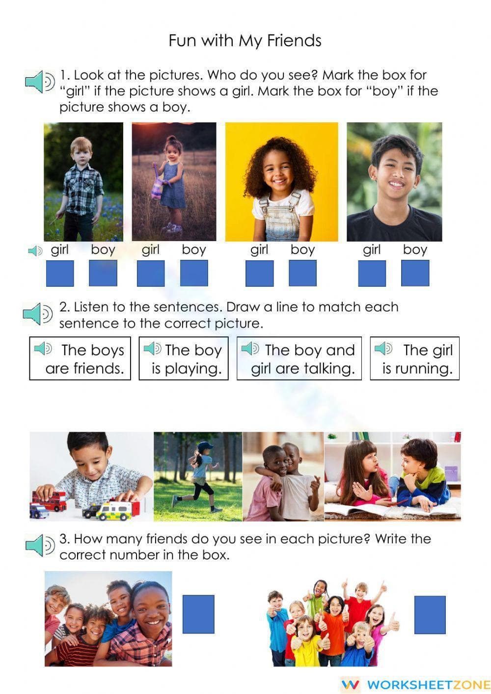 Printable Fun with My Friends Worksheet | Kindergarten ELA - Page 1