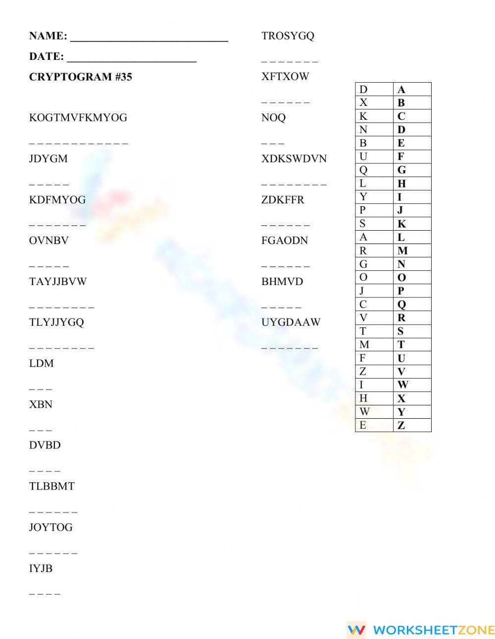 Essential Cryptogram 35 Worksheet | College ELA Ready - Page 1