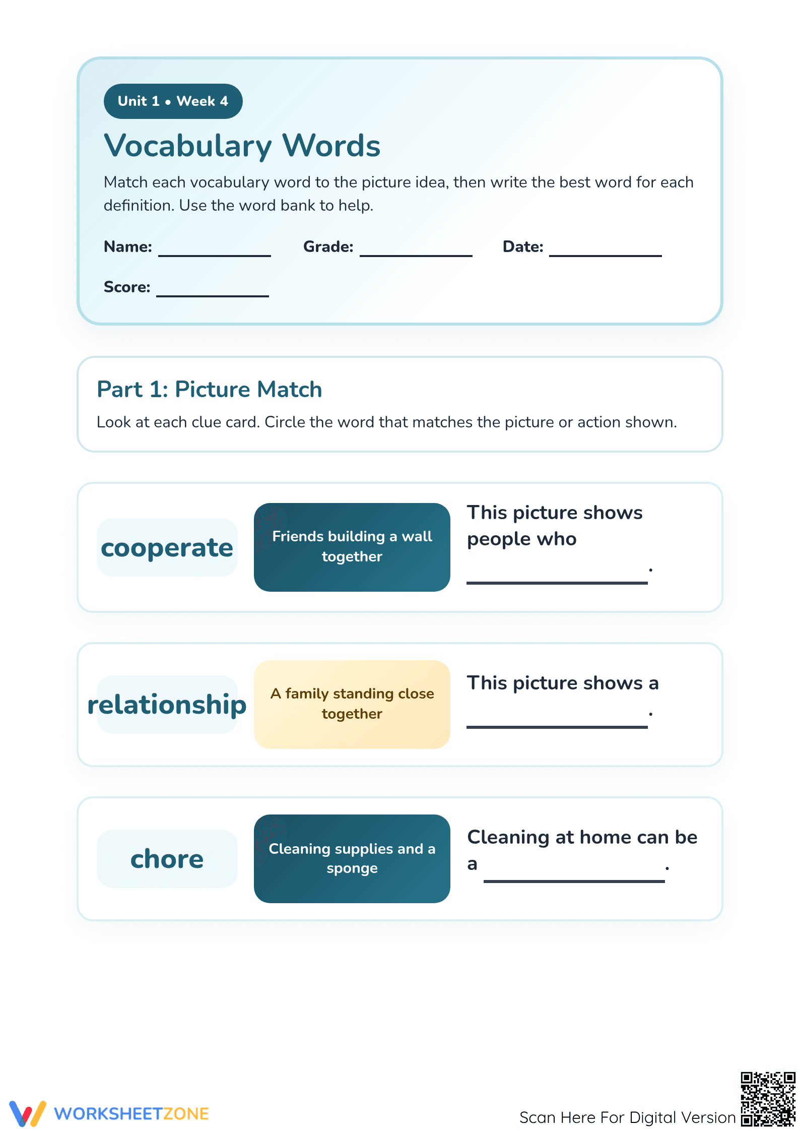 Essential Vocabulary Worksheet | Grade 2 ELA Aligned - Page 1