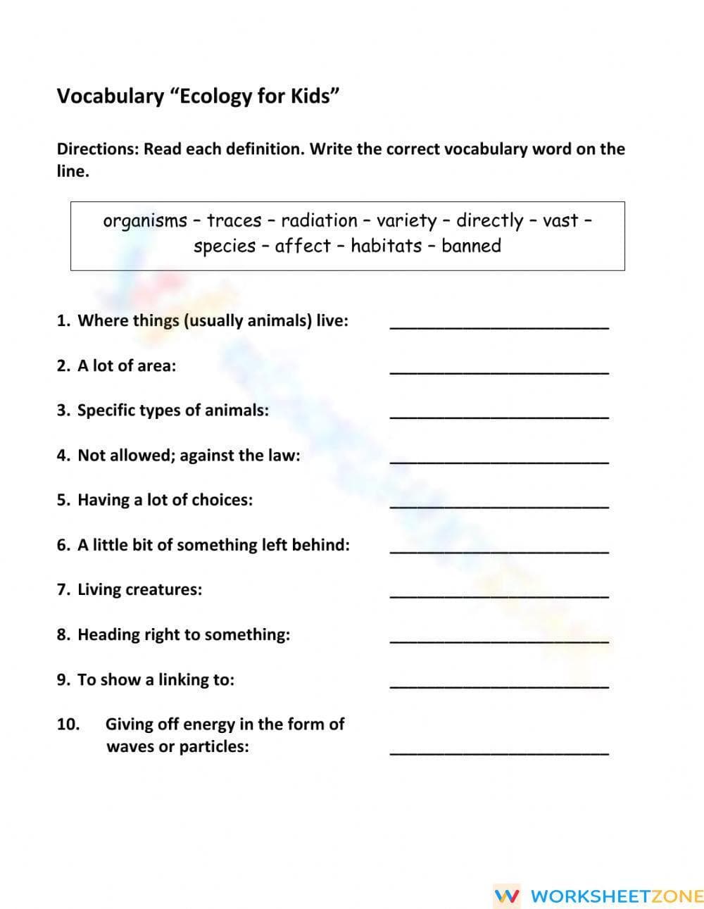 Ecology for Kids Vocabulary Worksheet | Grade 4 Printable - Page 1