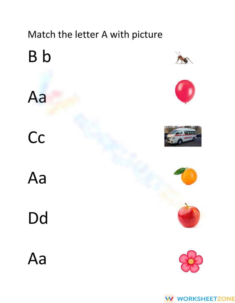 Essential Letter A Matching Worksheet | Printable Grade 1 - Page 1