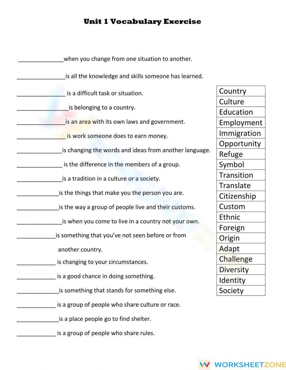 Essential Grade 5 Vocabulary Worksheet: Unit 1 | Printable - Page 1
