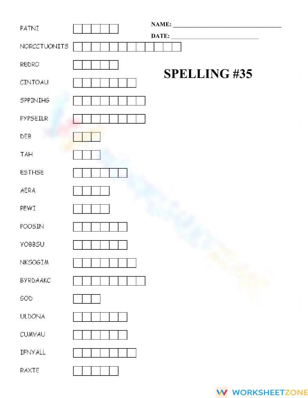 Essential Spelling Scramble Worksheet | College Level ELA - Page 1