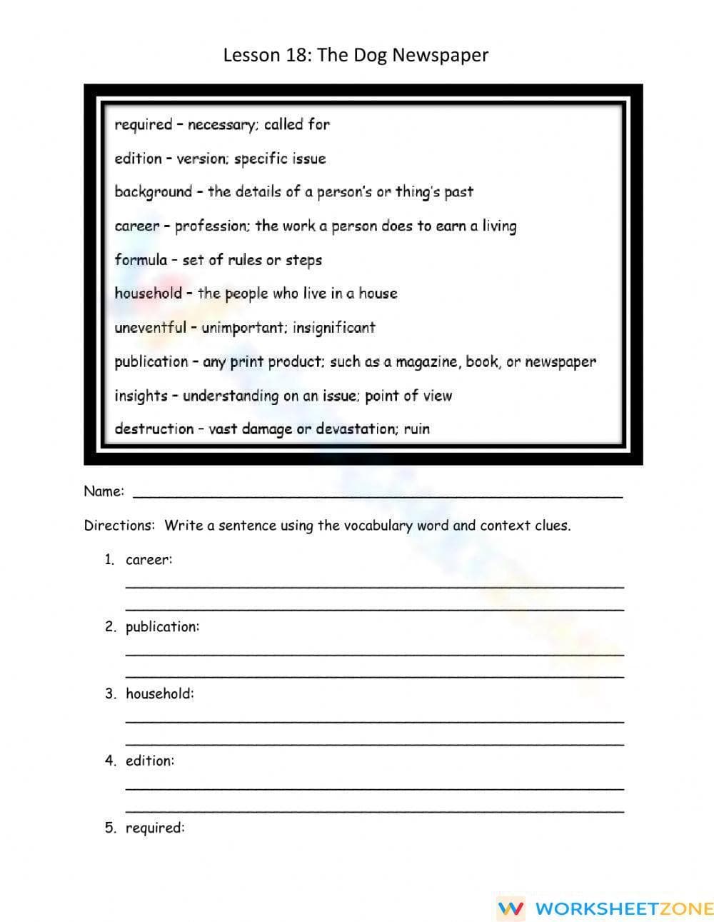 Essential Journeys Lesson 18 Vocab Worksheet | Grade 5-6 - Page 1