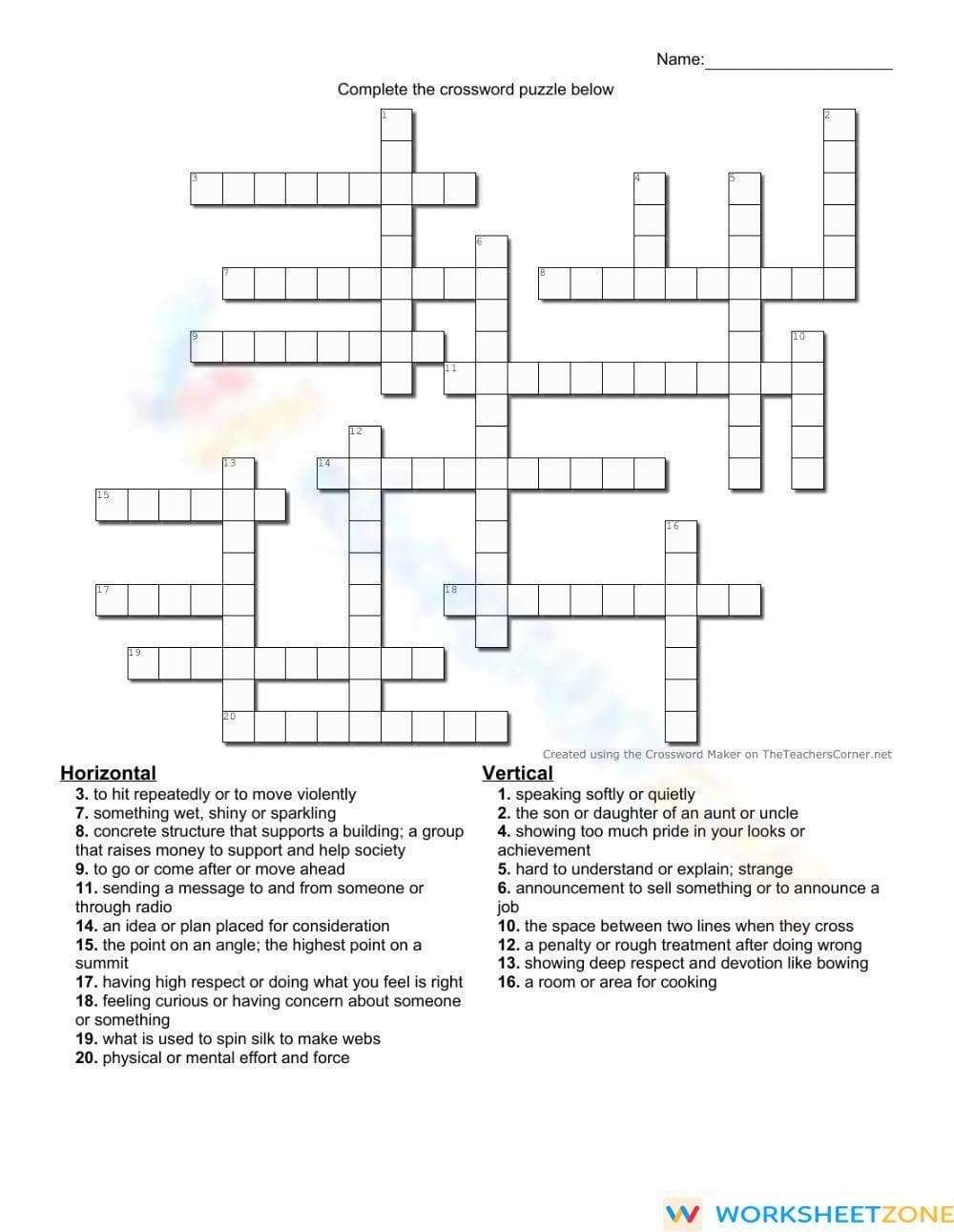 Grade 4 Spelling Crossword — Printable No-Prep Worksheet - Page 1