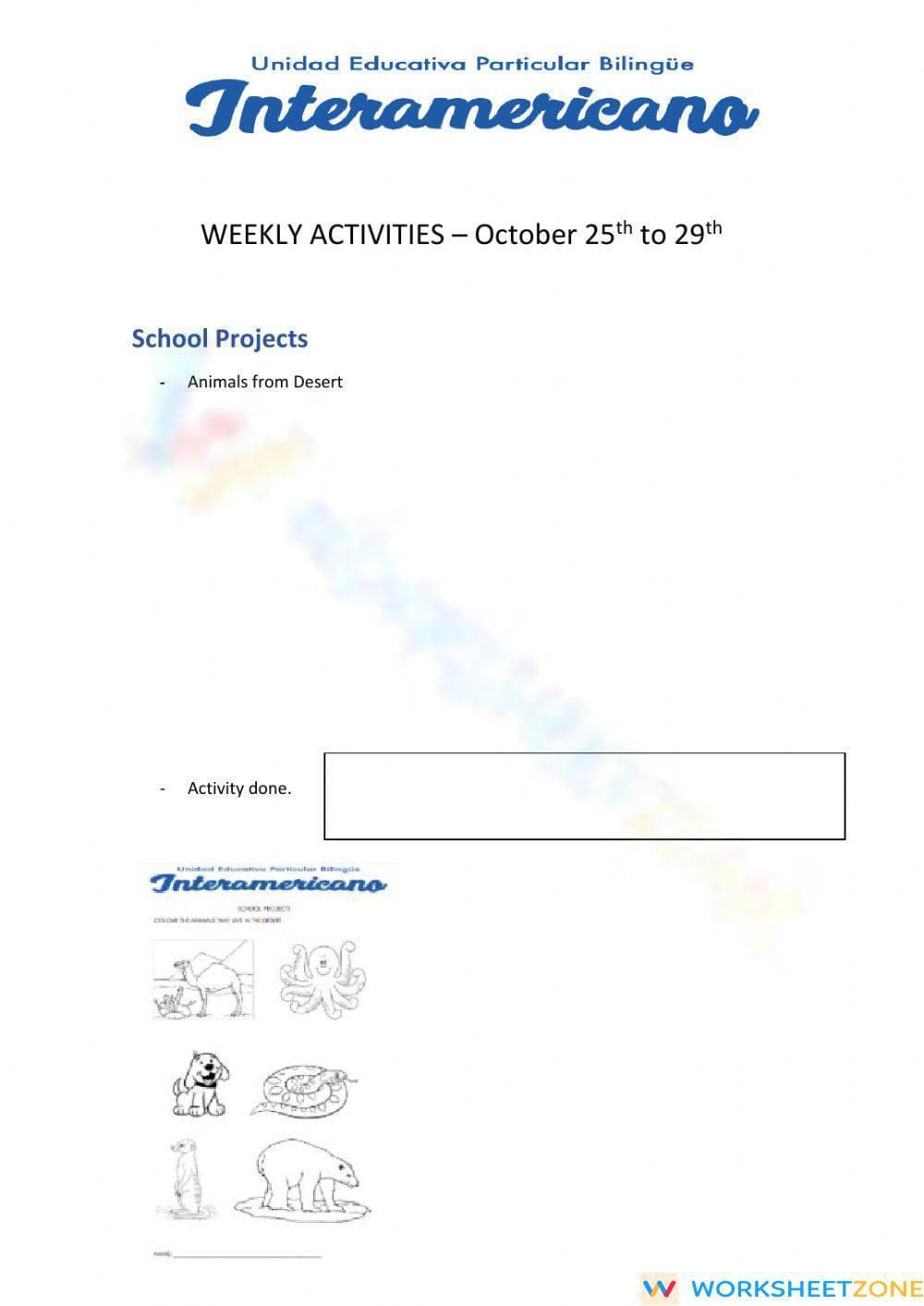 Weekly activities - Page 1