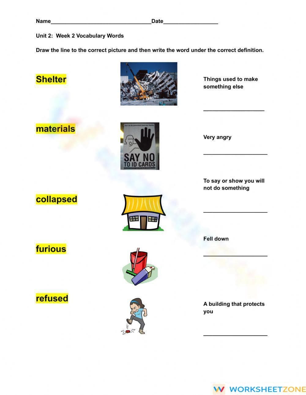 Grade 1 Vocabulary — Printable No-Prep Worksheet - Page 1