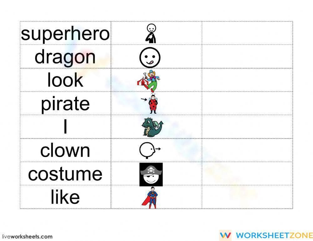 Printable Grade K Halloween Vocabulary — No-Prep Worksheet - Page 1
