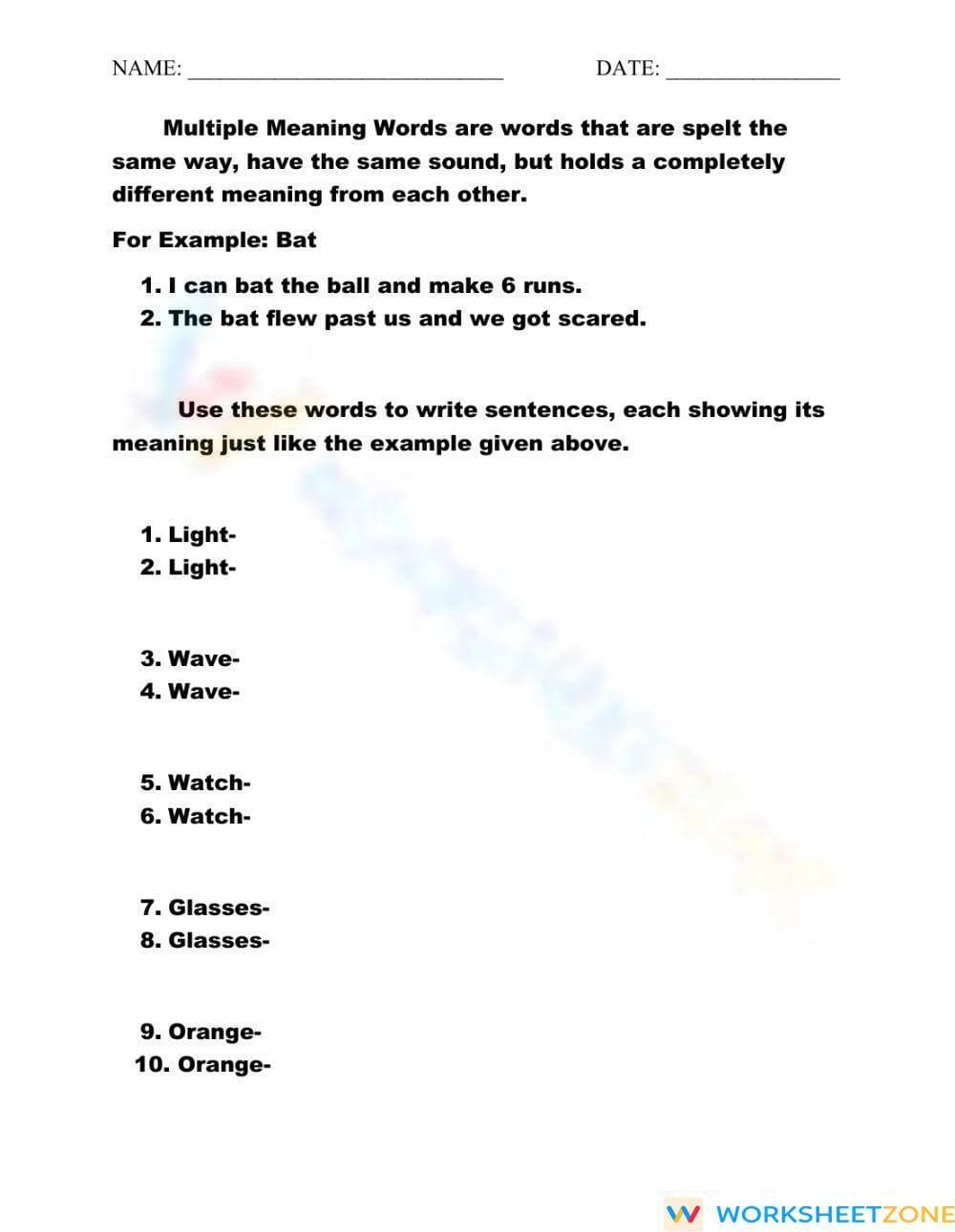 Exploring Multiple Meaning Words Writing Activity - Page 1
