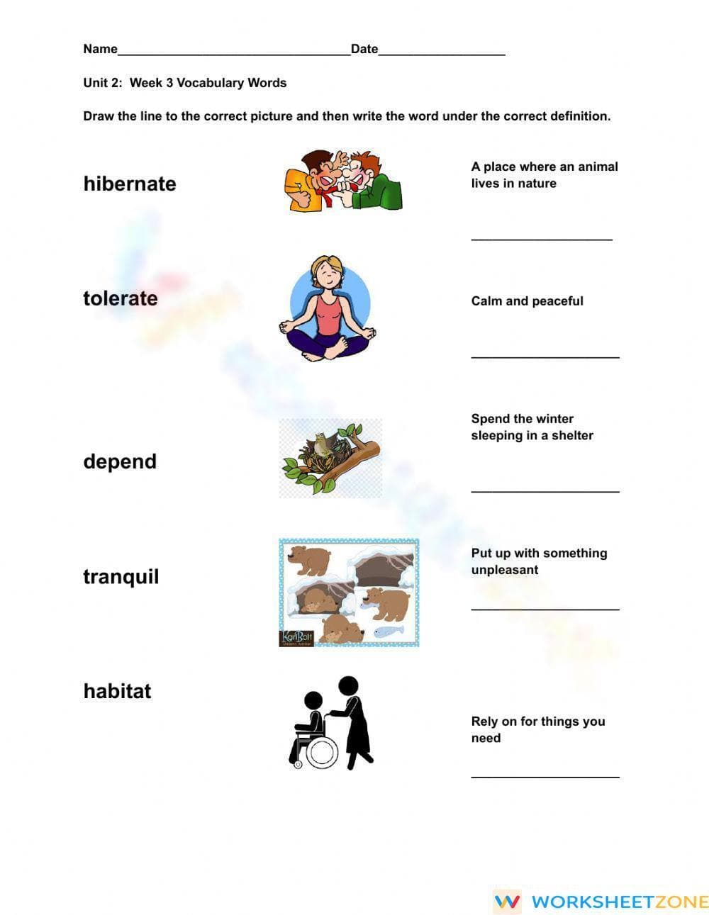Grade 1 Vocabulary — Printable No-Prep Worksheet - Page 1
