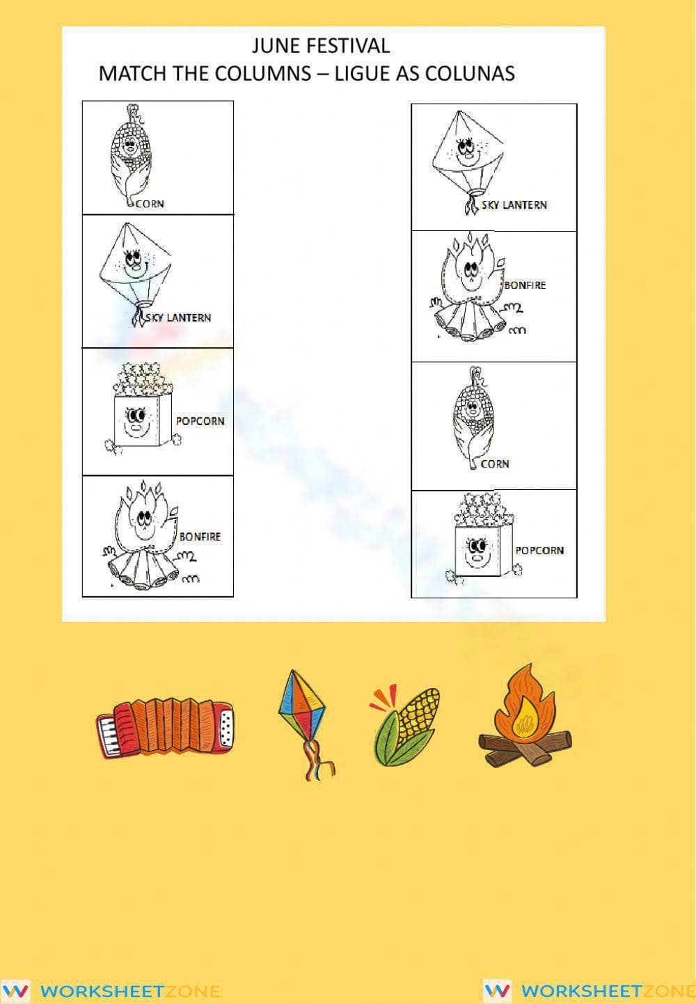 Grade 1 June Festival — Printable Vocabulary Worksheet - Page 1