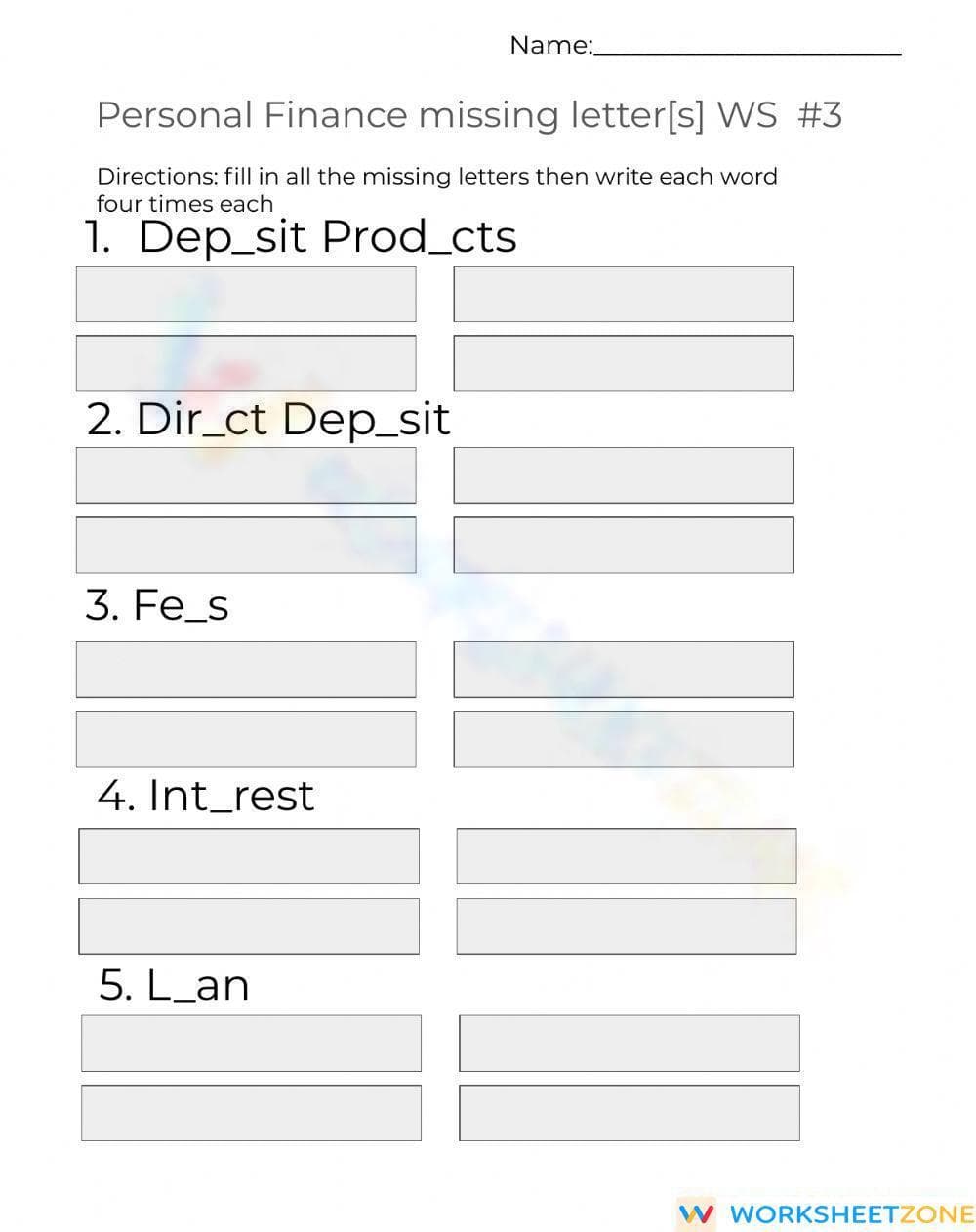 Grade 5 Personal Finance — Printable No-Prep Worksheet - Page 1