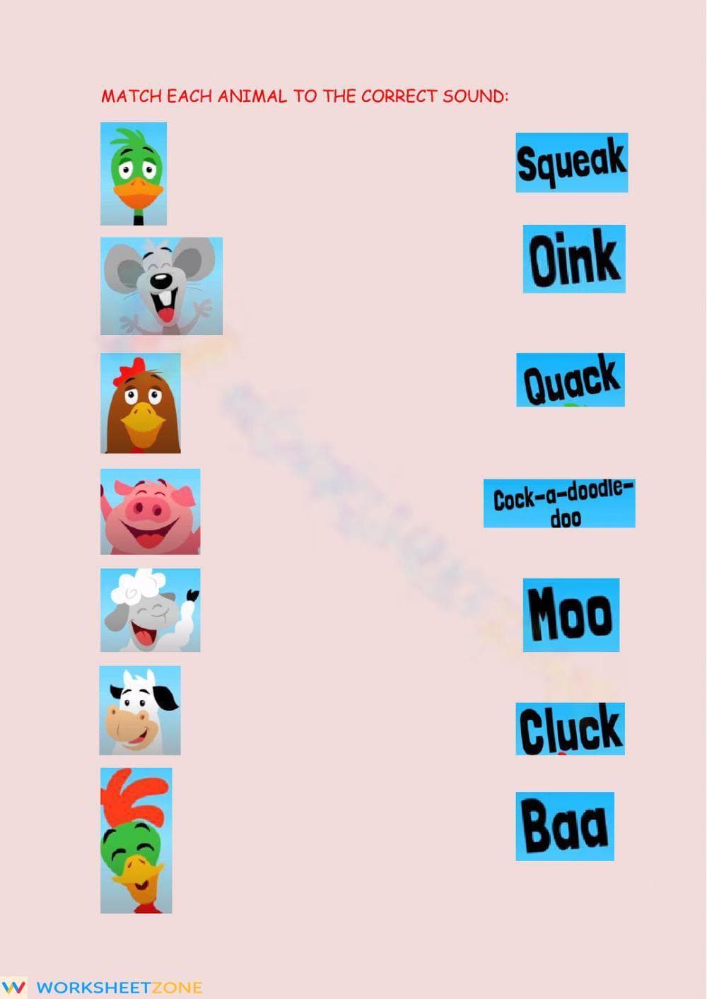 Grade 1 Animal Sounds — Printable No-Prep Worksheet - Page 1