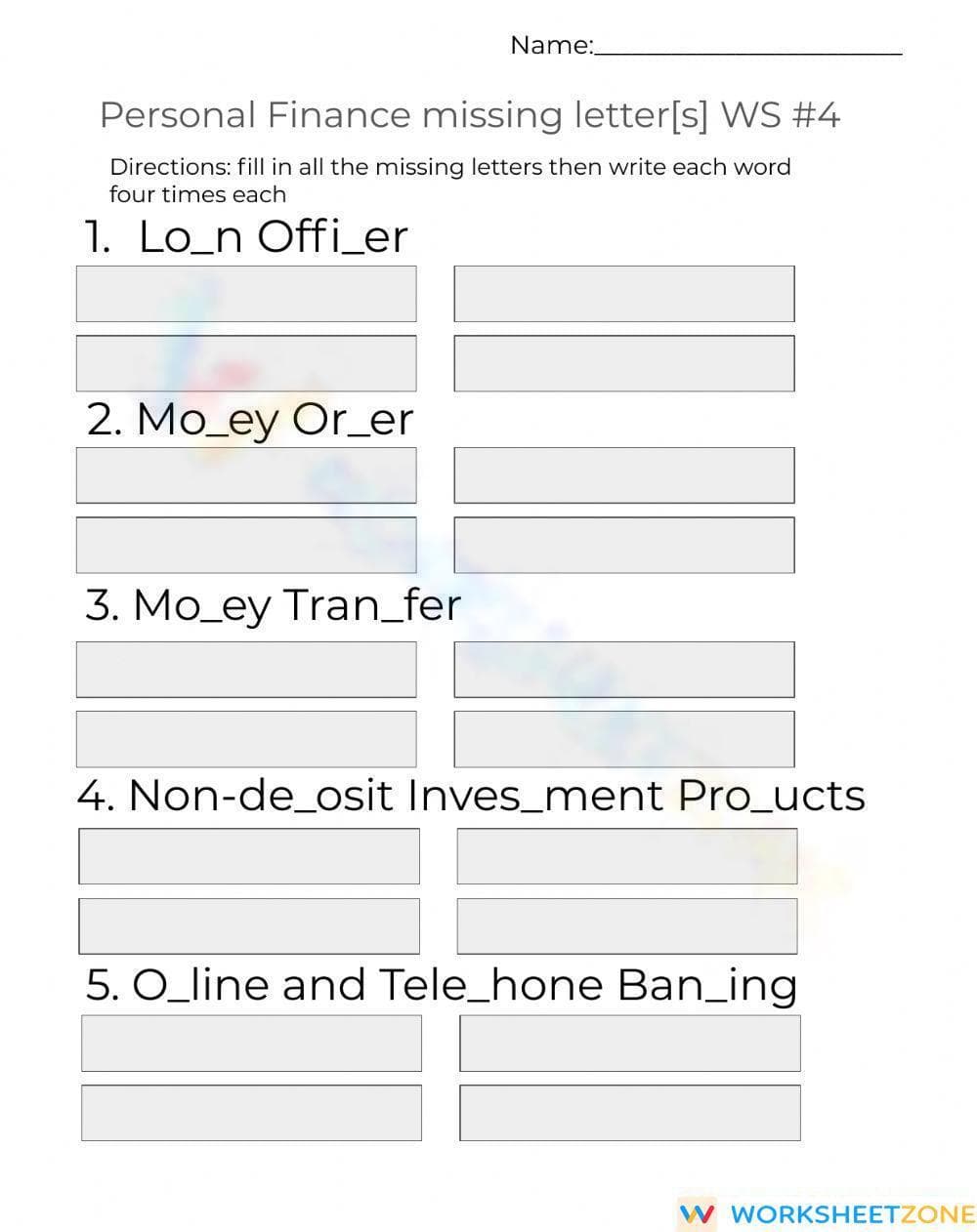 Essential Personal Finance Vocabulary Worksheet | Grade 4 - Page 1