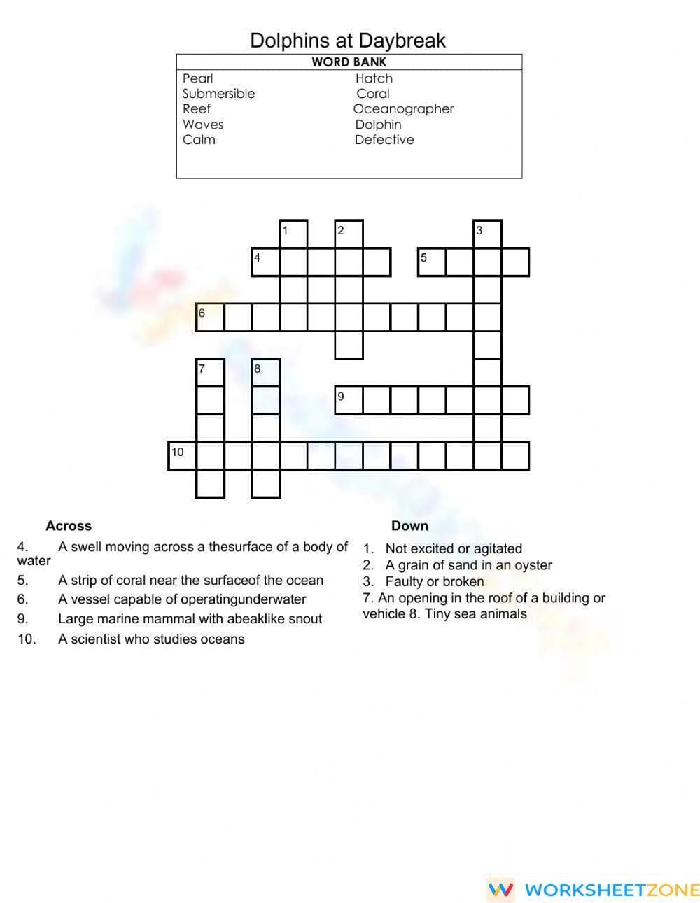 Essential Dolphins Crossword | Grade 4-6 ELA Worksheet - Page 1