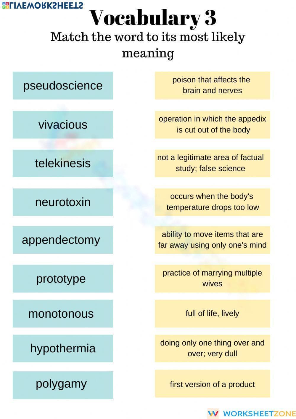 Essential Word Roots Vocabulary Worksheet | Grade 9-12 - Page 1