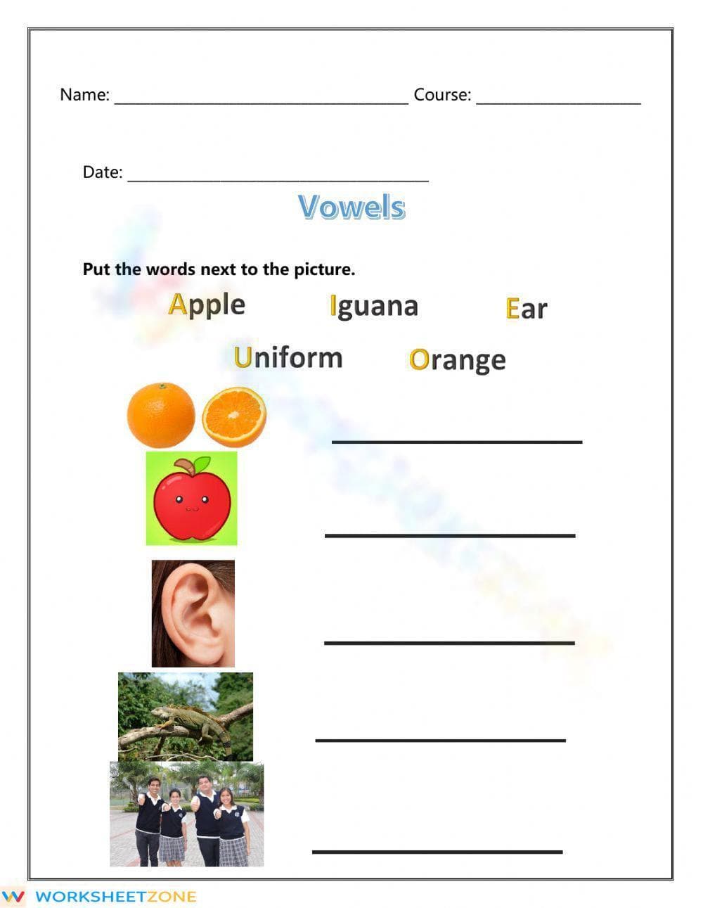 Essential Words That Start With Vowels Worksheet | Grade K-1 - Page 1