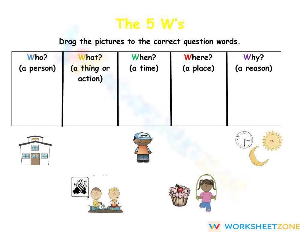 Essential 5 W's Question Words Worksheet | Grade 1-2 - Page 1