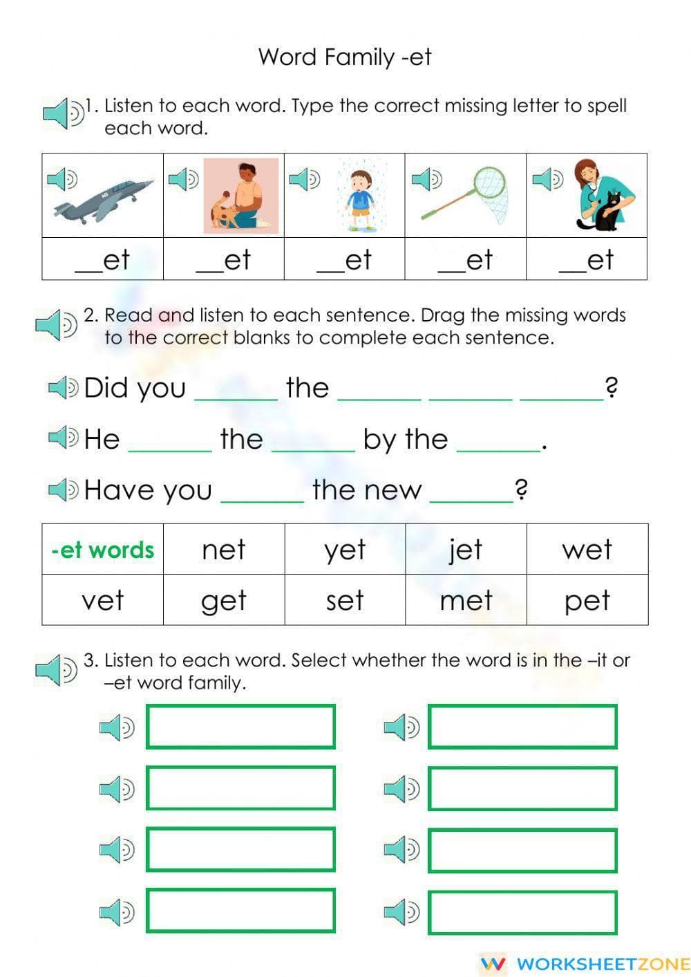 Word Family -et Worksheet | Essential Grade 3-4 Phonics - Page 1