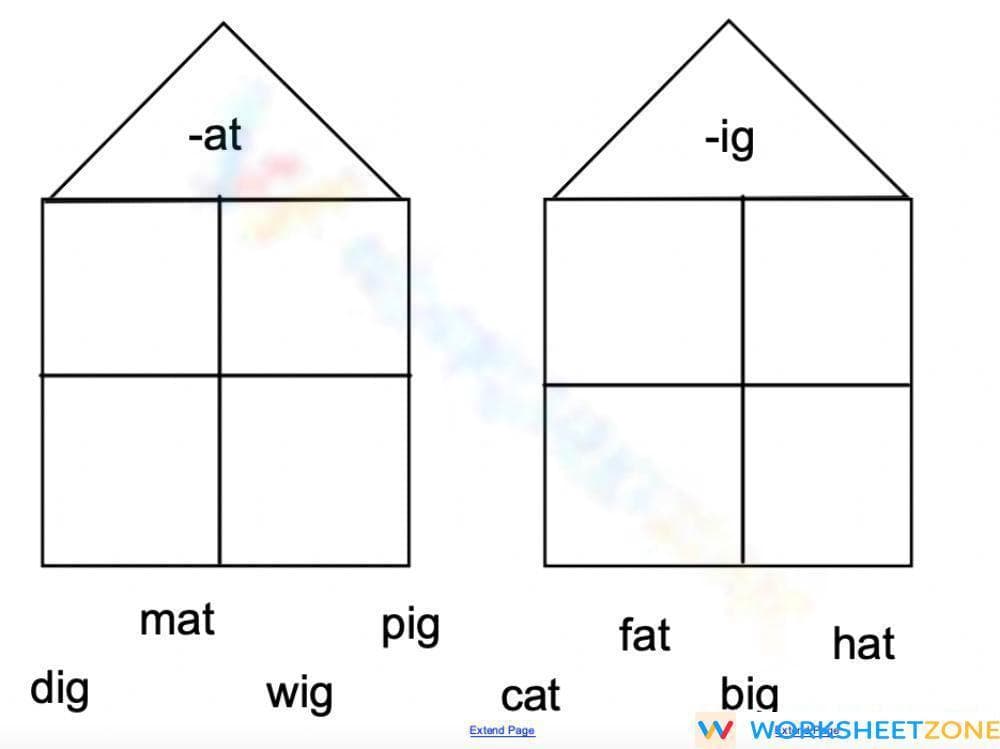At and Ig Word Families Worksheet | Essential Grade K-1 - Page 1