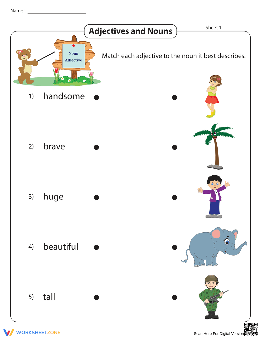 Matching Adjectives to Nouns Practice - Page 1