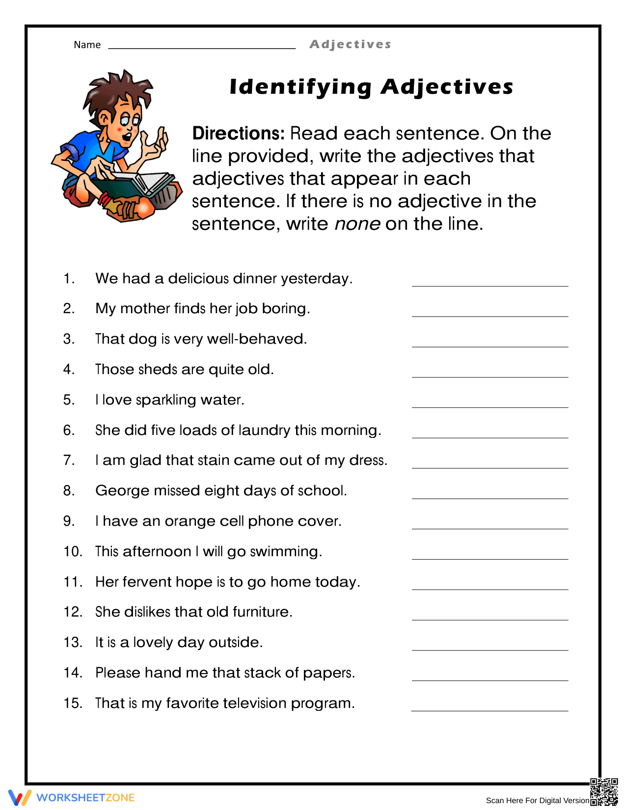 Essential Identifying Adjectives Worksheet | Grades 1-5 - Page 1