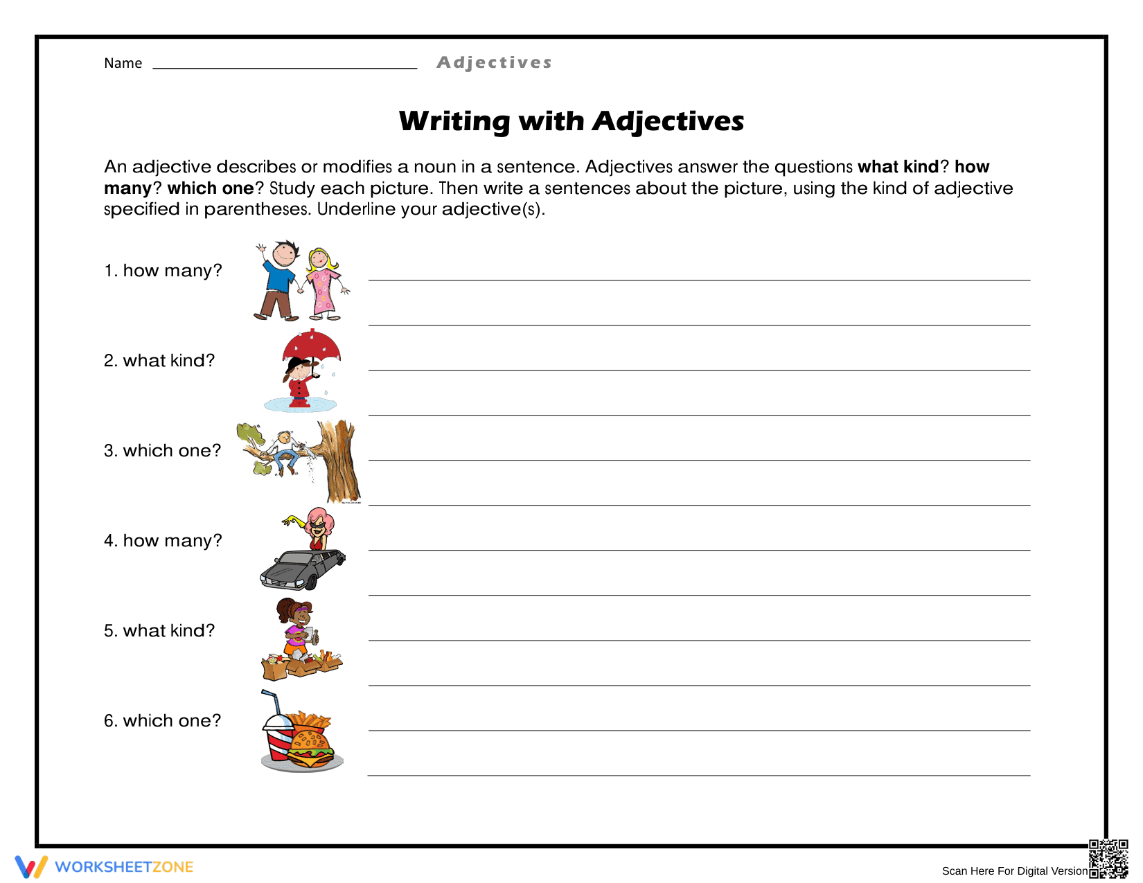 Grade 2 Adjectives — Printable No-Prep Worksheet - Page 1