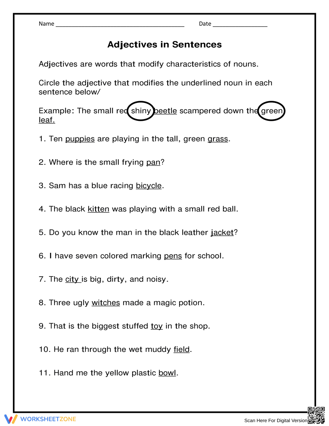 Grade 2 Adjectives — Essential No-Prep Grammar Worksheet - Page 1