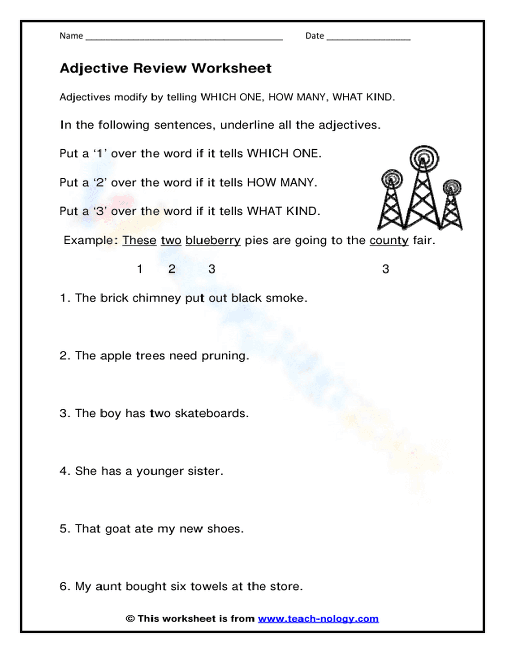 Printable Adjective Review Worksheet | Grades 2-4 ELA - Page 1