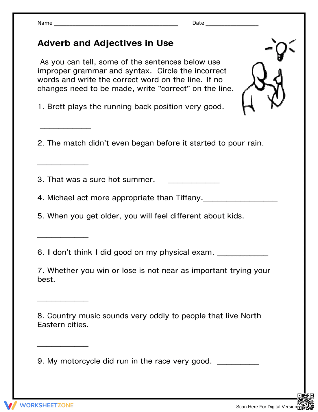 Essential Adverb and Adjective Grammar Worksheet | Grade 4 - Page 1