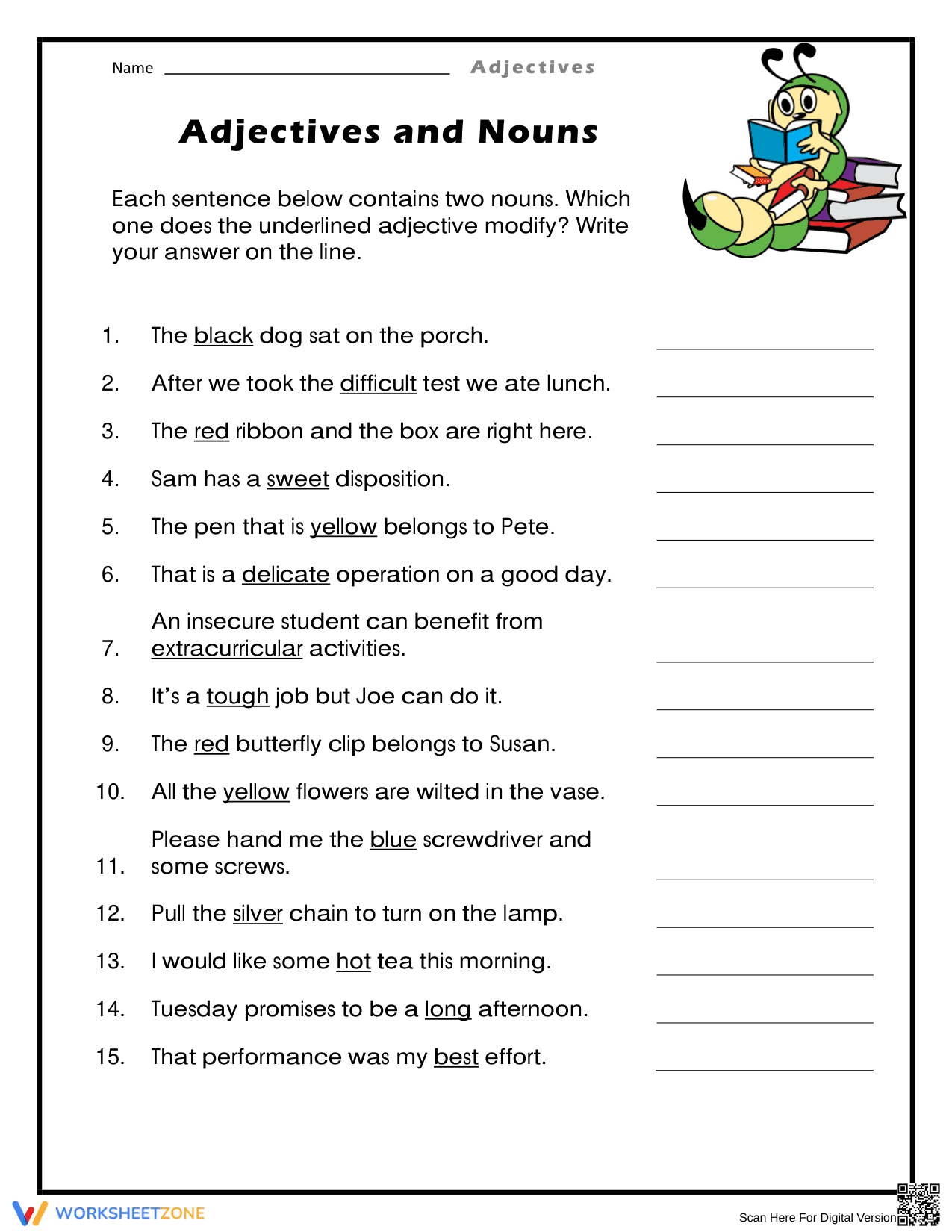 Grade 2 Adjectives and Nouns — Printable No-Prep Worksheet - Page 1