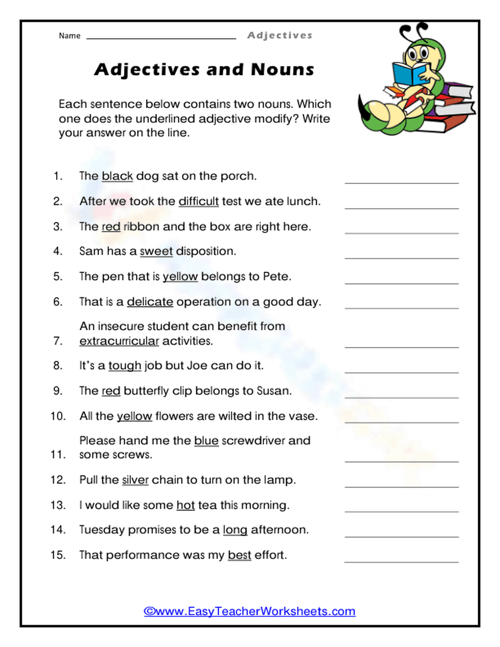 Grade 2 Adjectives and Nouns — Printable No-Prep Worksheet - Page 1