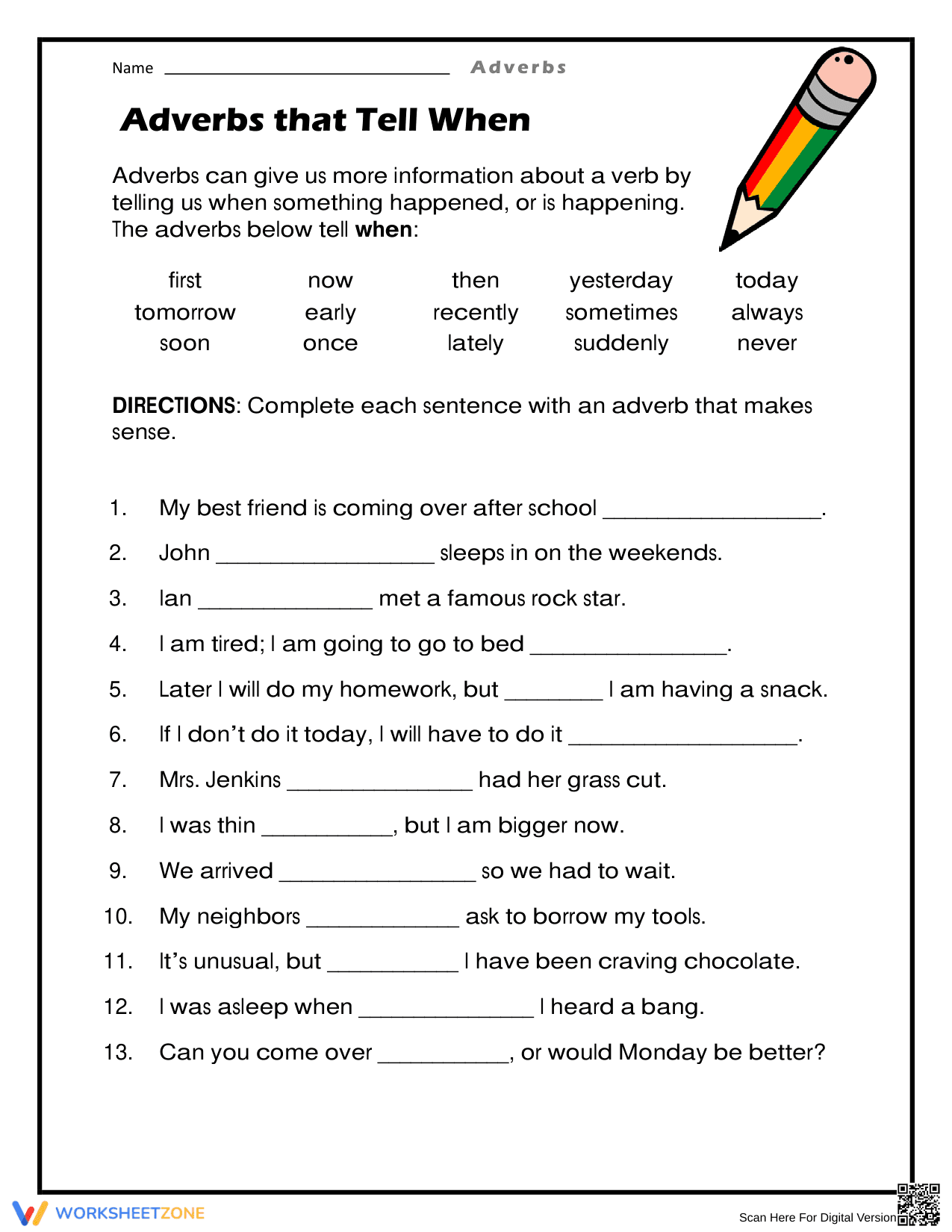 Tell Us When: Adverbs of Time - Page 1