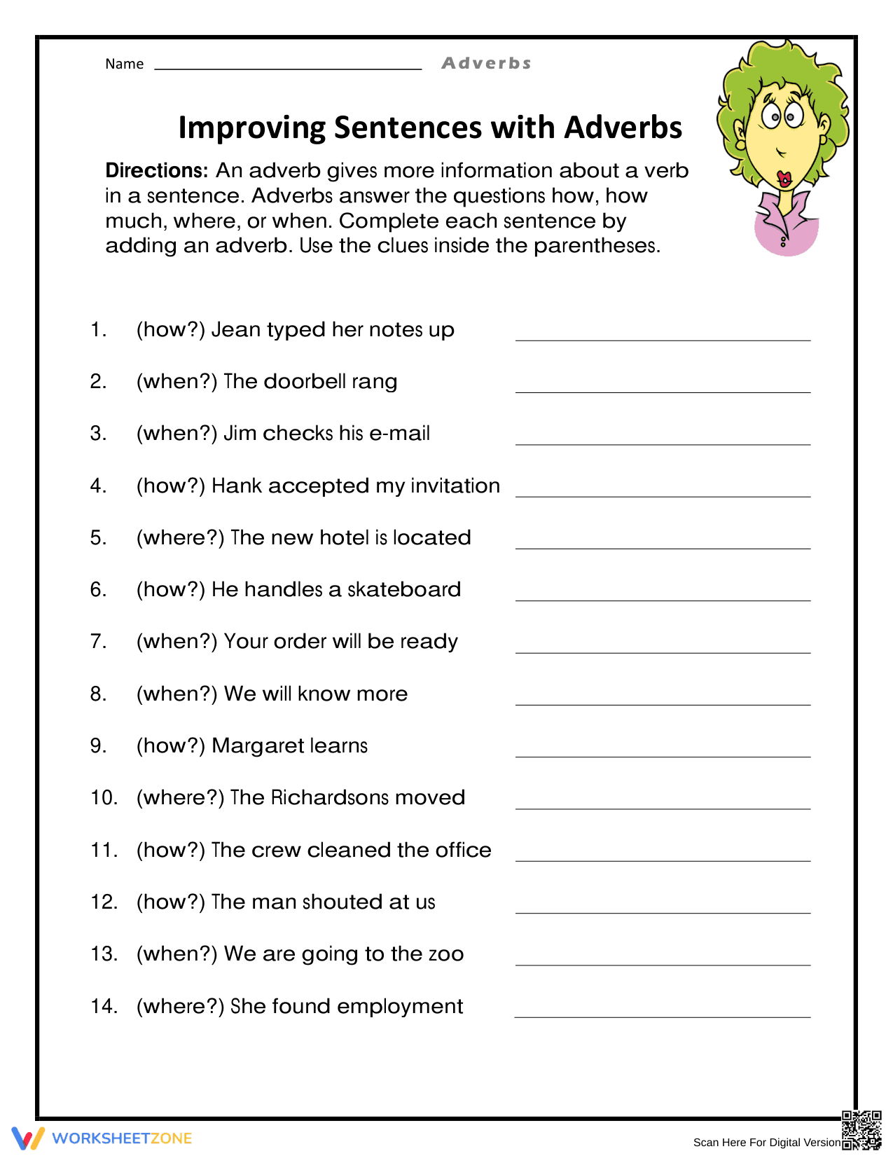 Essential Adverbs Worksheet | Grade 3-5 ELA Practice - Page 1
