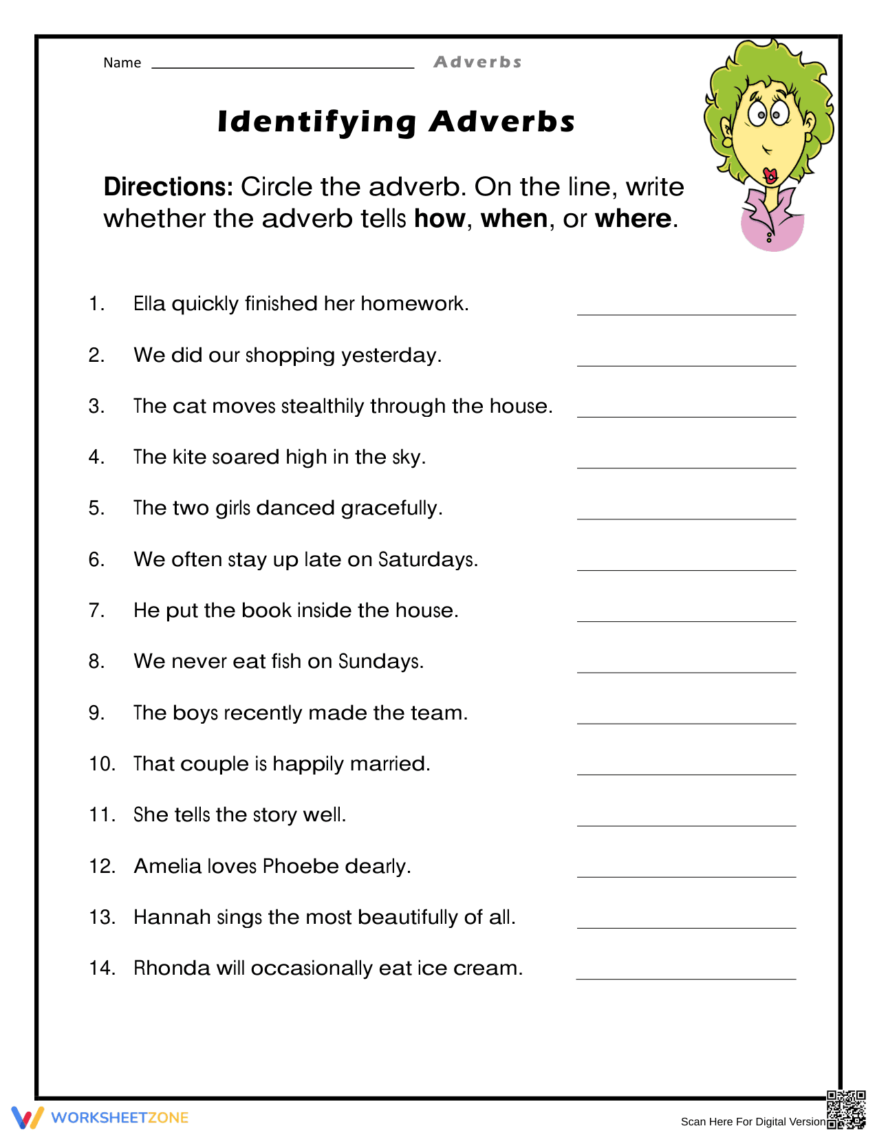 Grade 3 Adverbs — Printable No-Prep Worksheet - Page 1