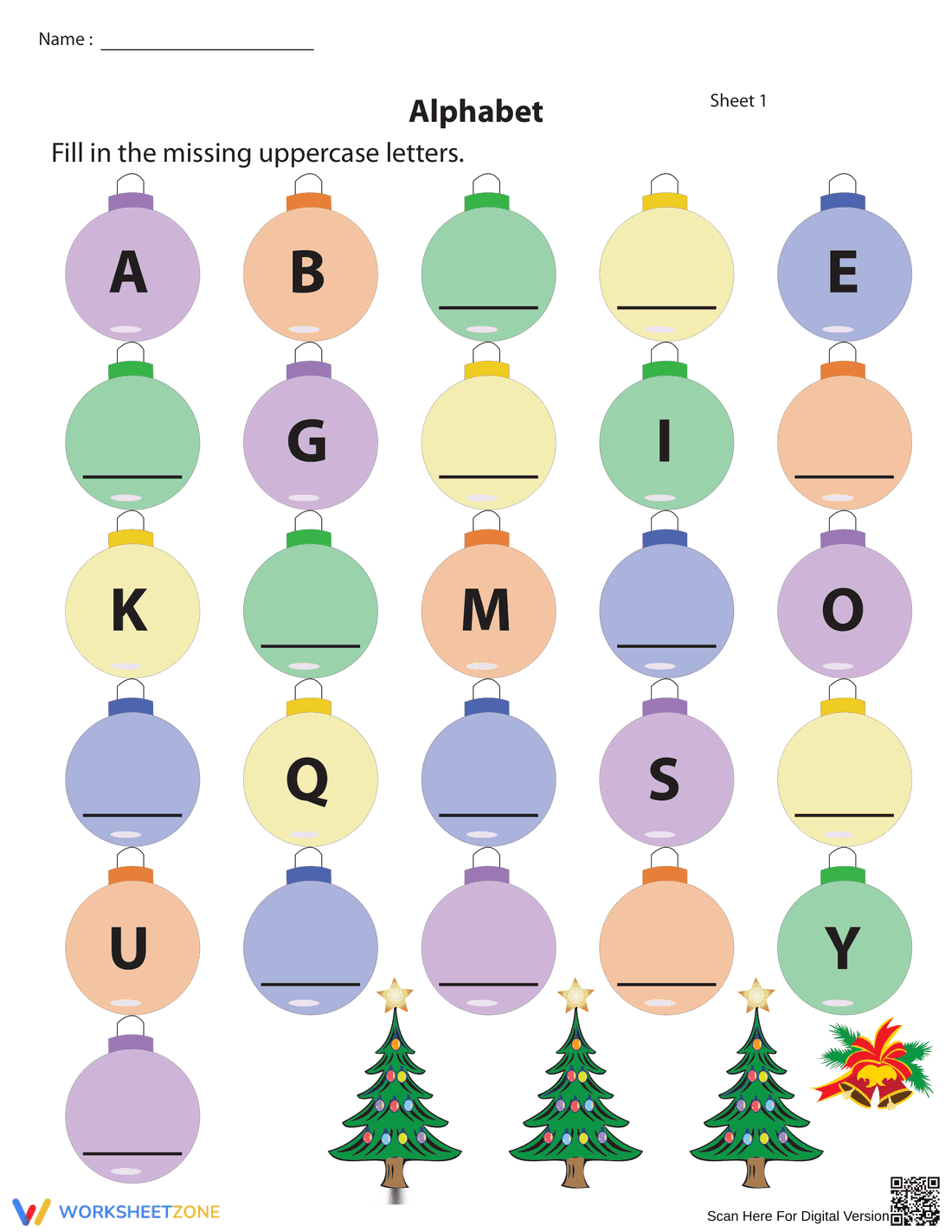 Fill in Missing Uppercase Letters Worksheet - Page 1