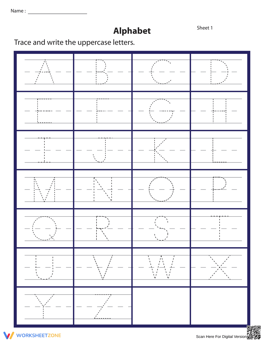 Tracing Uppercase Letters Worksheet - Page 1