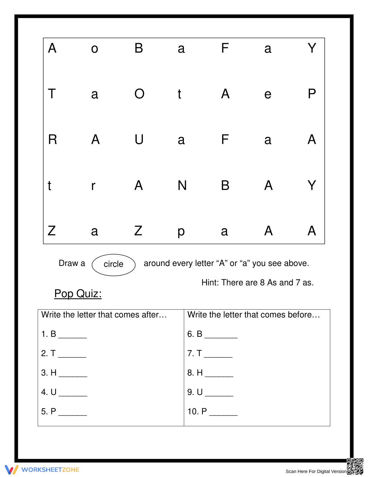 Printable Letter Search & Alphabetical Order Worksheet - Page 1