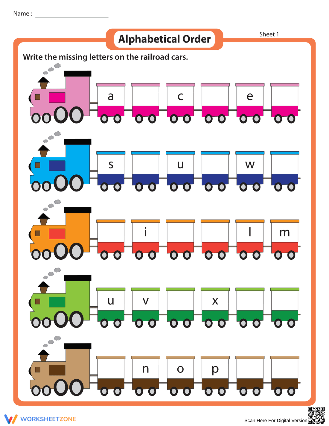 Missing Letters in Alphabetical Order Worksheet - Page 1