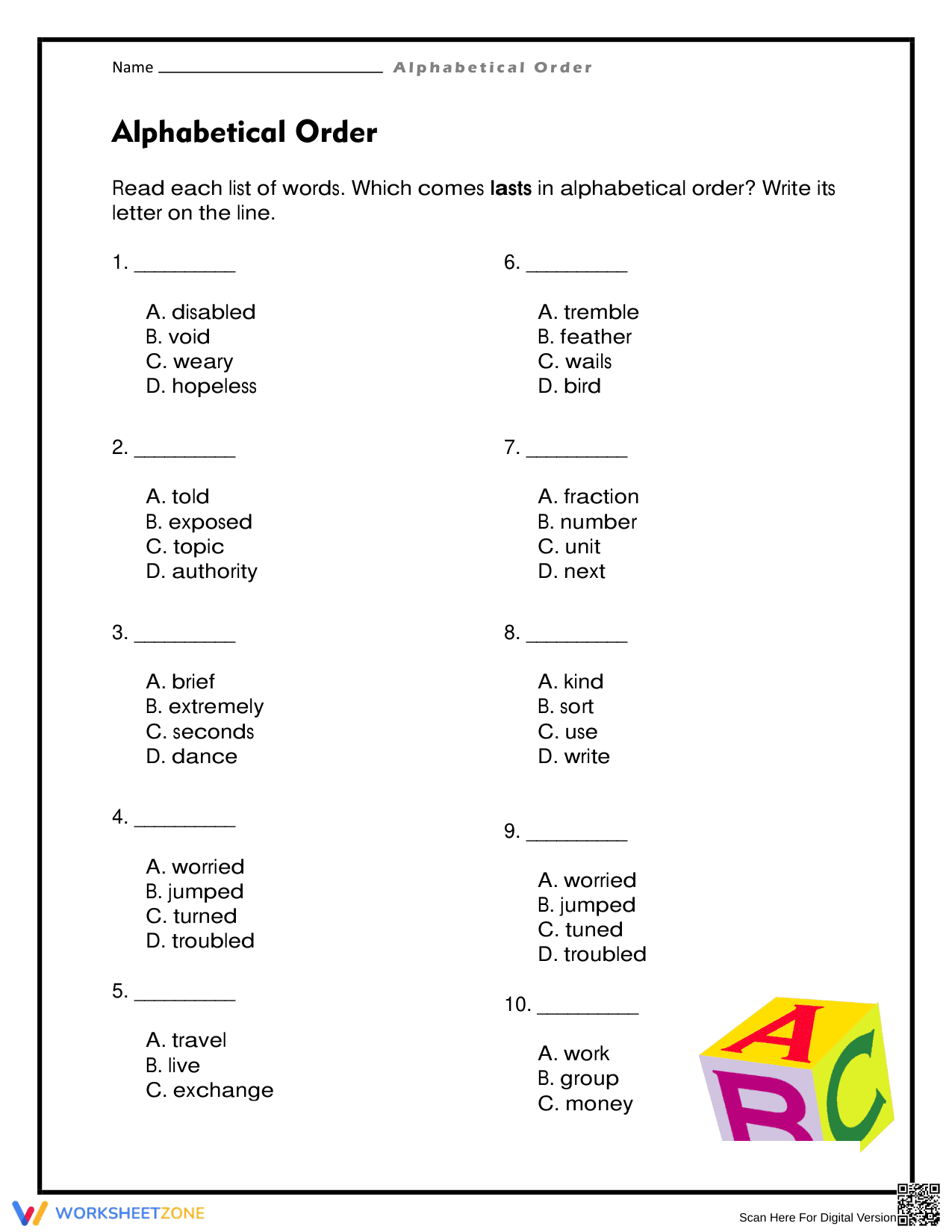 Essential Alphabetical Order Worksheet | Grade 2 ELA - Page 1