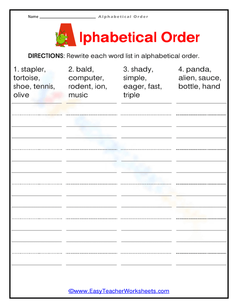 Vertical Alphabet Order - Page 1